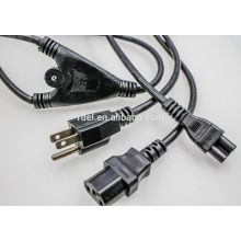 Câble de diviseur de prolongateur de puissance de 6ft 16 AWG IEC320 C14 à IEC320 C13 x 2